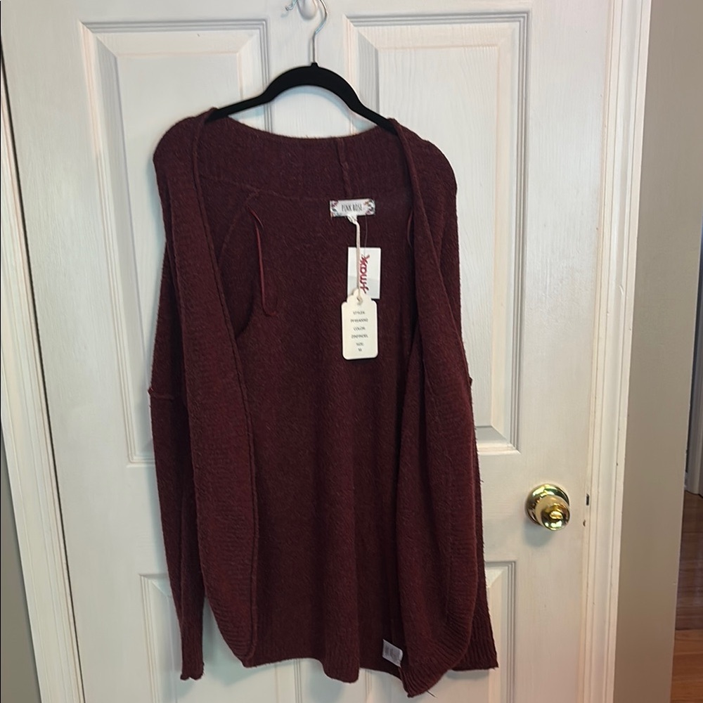 Pink Rose Red Crew Neck Sweater Lightweight Knit